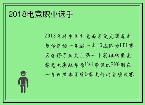 2018电竞职业选手